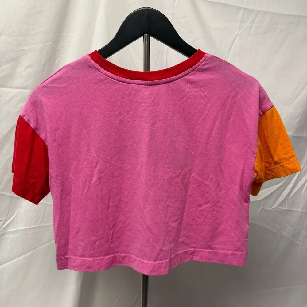 Justice Girl’s Airheads Colorblock Blast Cropped T-shirt Pink Red Orange Size M